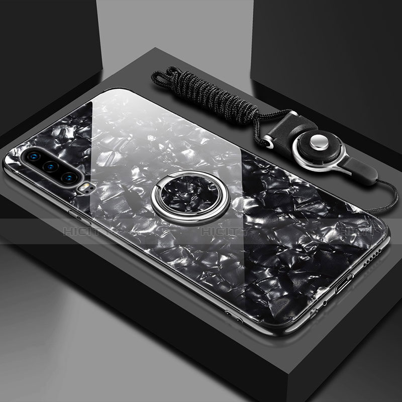 Huawei P30用ハイブリットバンパーケース プラスチック 鏡面 カバー アンド指輪 マグネット式 T01 ファーウェイ 