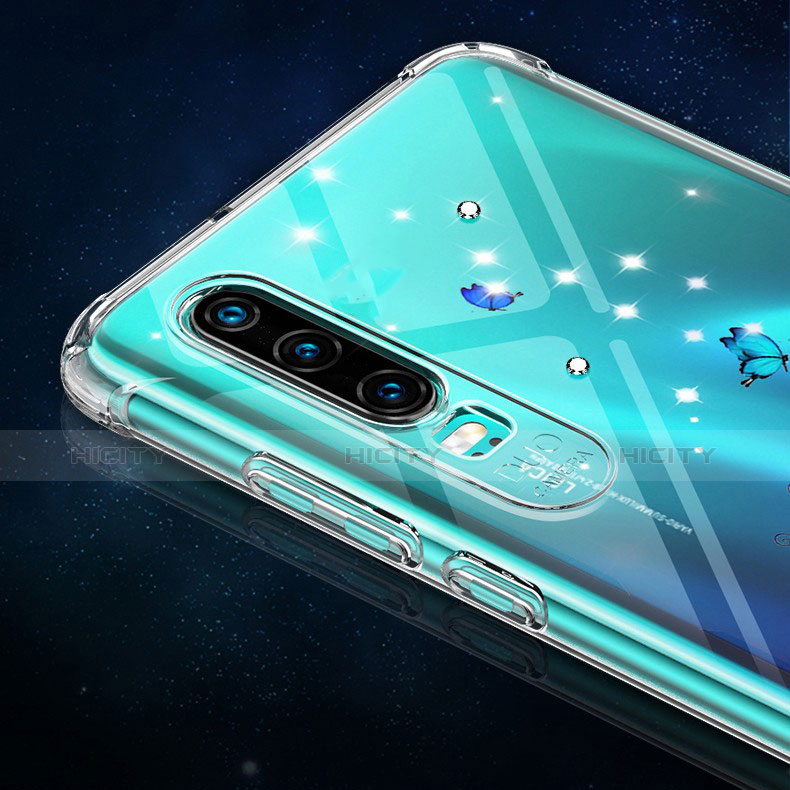 Huawei P30用極薄ソフトケース シリコンケース 耐衝撃 全面保護 クリア透明 花 ファーウェイ 