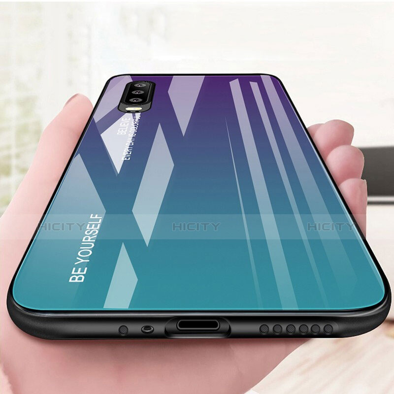 Huawei P30用ハイブリットバンパーケース プラスチック 鏡面 虹 グラデーション 勾配色 カバー M01 ファーウェイ 