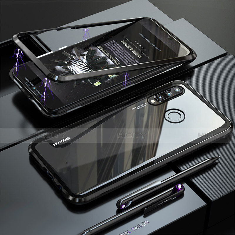 Huawei P30 Lite用ケース 高級感 手触り良い アルミメタル 製の金属製 バンパー 鏡面 カバー ファーウェイ ブラック