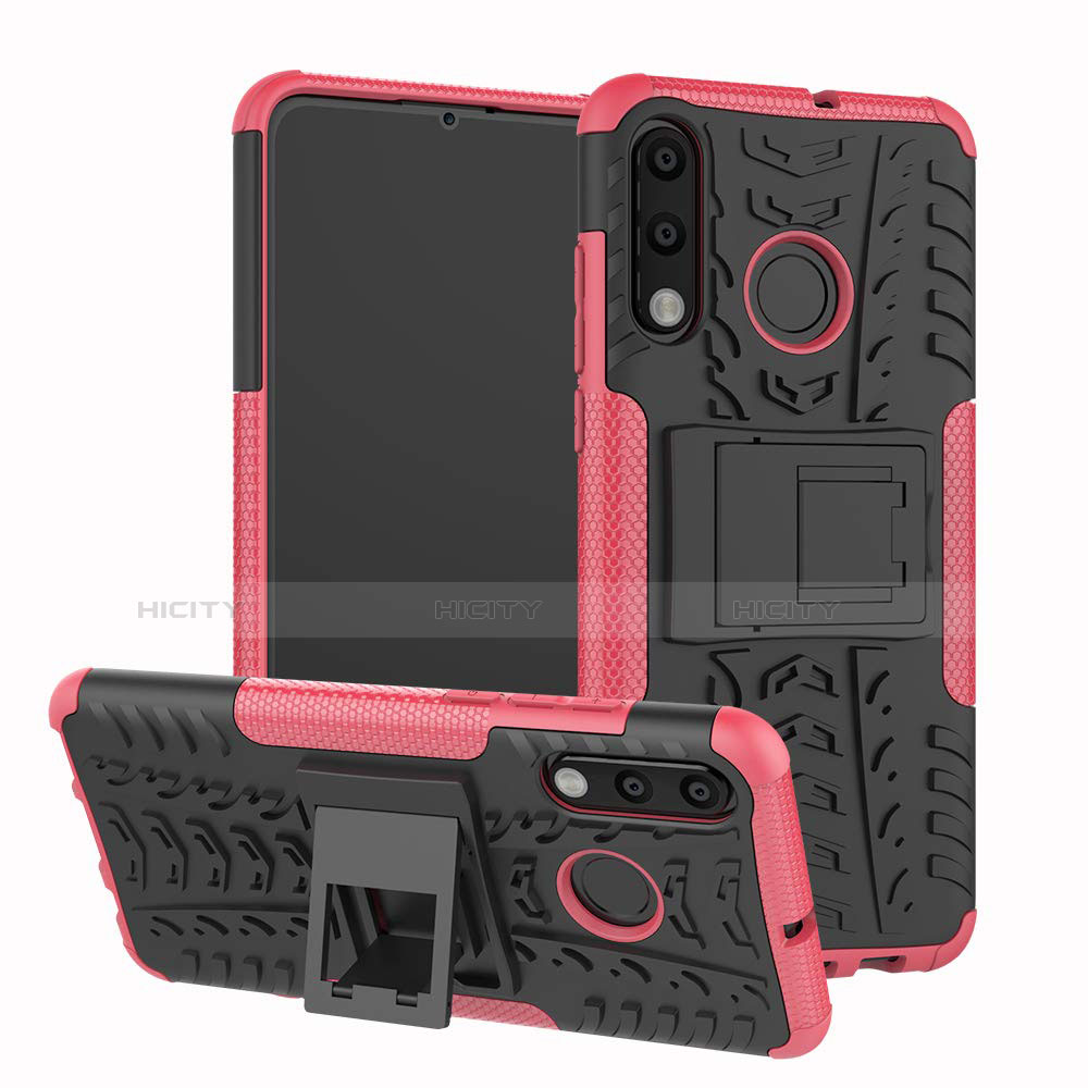 Huawei P30 Lite用ハイブリットバンパーケース スタンド プラスチック 兼シリコーン カバー A04 ファーウェイ ピンク