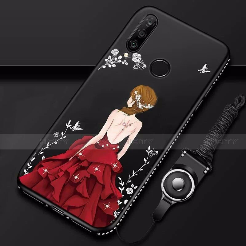 Huawei P30 Lite用シリコンケース ソフトタッチラバー バタフライ ドレスガール ドレス少女 カバー K01 ファーウェイ レッド・ブラック