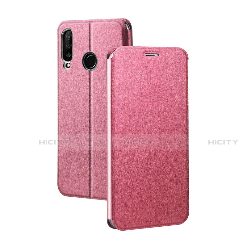 Huawei P30 Lite用手帳型 レザーケース スタンド カバー T02 ファーウェイ ピンク