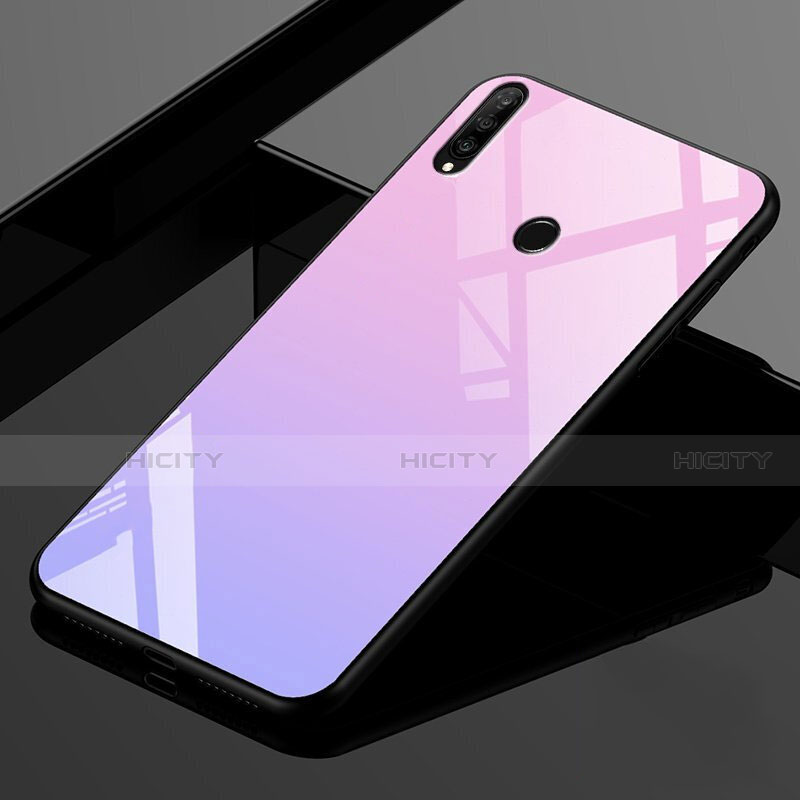 Huawei P30 Lite New Edition用ハイブリットバンパーケース プラスチック 鏡面 虹 グラデーション 勾配色 カバー ファーウェイ ピンク
