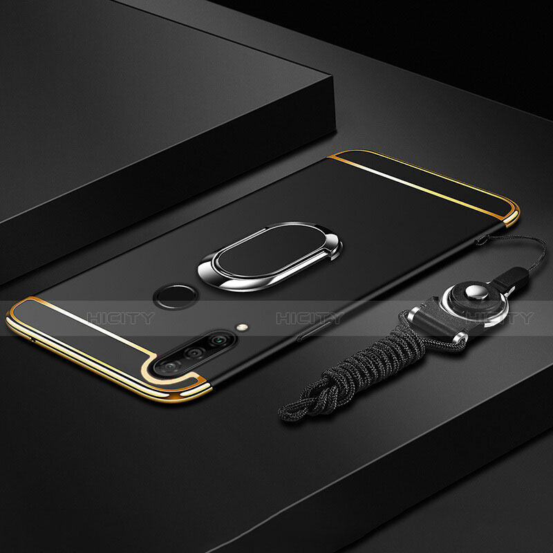 Huawei P30 Lite New Edition用ケース 高級感 手触り良い メタル兼プラスチック バンパー アンド指輪 T01 ファーウェイ ブラック