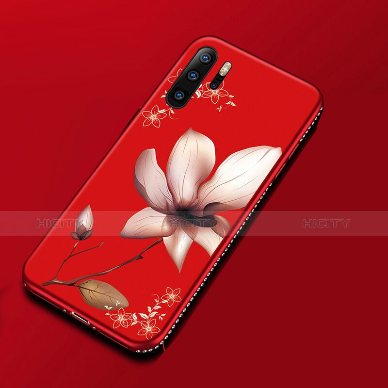 Huawei P30 Pro用シリコンケース ソフトタッチラバー 花 カバー ファーウェイ レッド