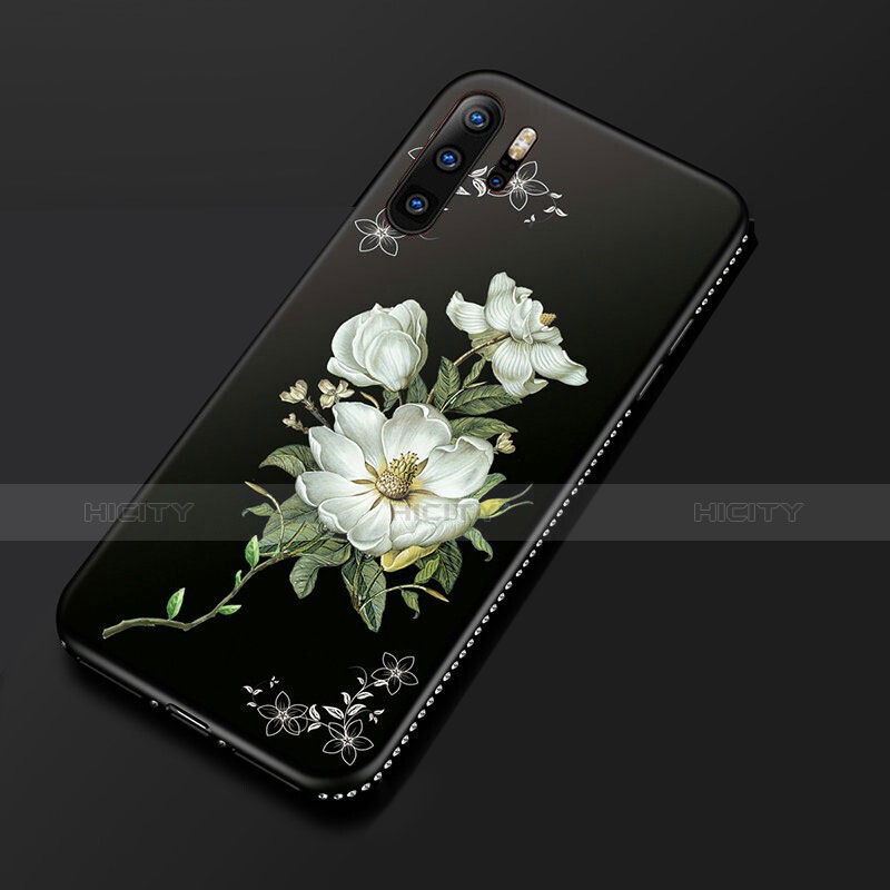 Huawei P30 Pro用シリコンケース ソフトタッチラバー 花 カバー S01 ファーウェイ ホワイト