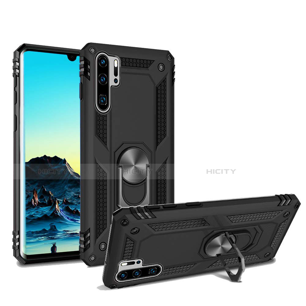 Huawei P30 Pro用ハイブリットバンパーケース スタンド プラスチック 兼シリコーン カバー マグネット式 ファーウェイ ブラック