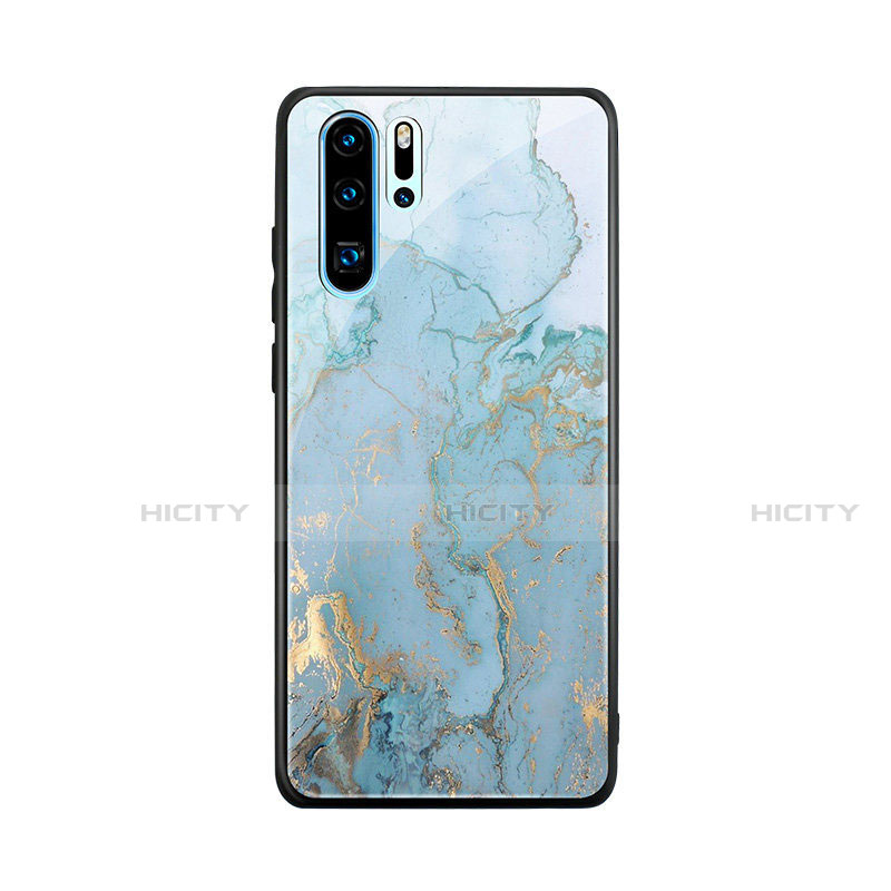 Huawei P30 Pro用ハイブリットバンパーケース プラスチック パターン 鏡面 K01 ファーウェイ ブルー