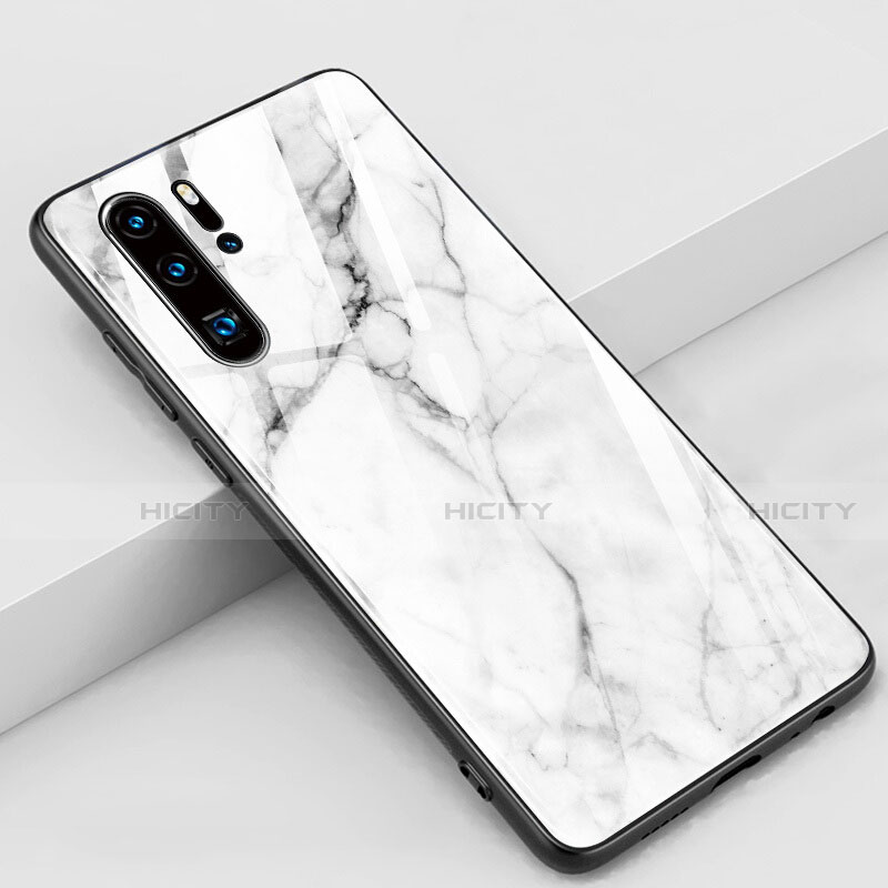 Huawei P30 Pro用ハイブリットバンパーケース プラスチック パターン 鏡面 カバー K03 ファーウェイ ホワイト