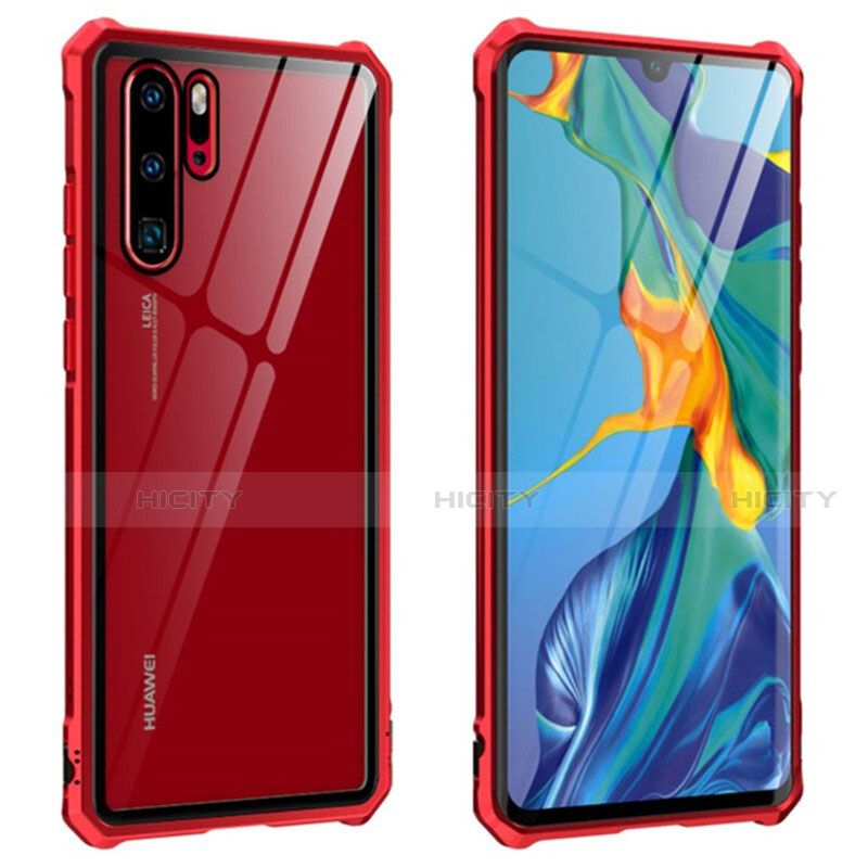 Huawei P30 Pro用ケース 高級感 手触り良い アルミメタル 製の金属製 360度 フルカバーバンパー 鏡面 カバー T08 ファーウェイ レッド