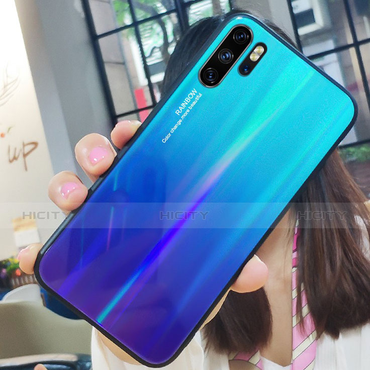 Huawei P30 Pro用ハイブリットバンパーケース プラスチック 鏡面 虹 グラデーション 勾配色 カバー ファーウェイ 