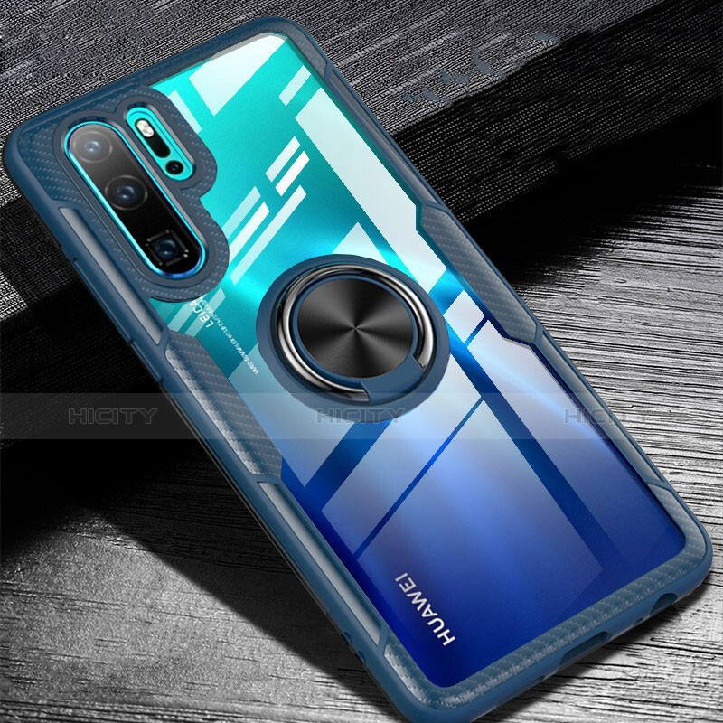 Huawei P30 Pro New Edition用極薄ソフトケース シリコンケース 耐衝撃 全面保護 アンド指輪 マグネット式 バンパー A01 ファーウェイ ネイビー