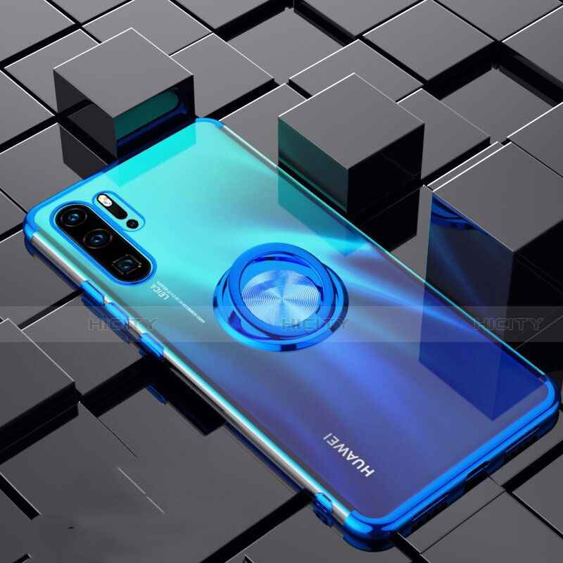 Huawei P30 Pro New Edition用極薄ソフトケース シリコンケース 耐衝撃 全面保護 クリア透明 アンド指輪 マグネット式 C02 ファーウェイ ネイビー