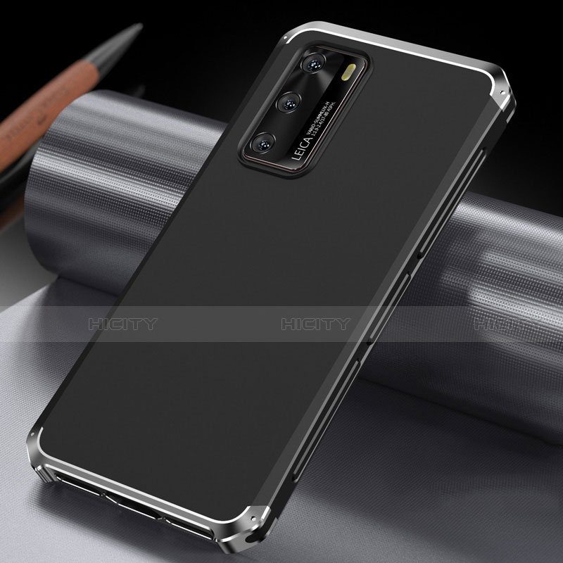 Huawei P40用ケース 高級感 手触り良い アルミメタル 製の金属製 カバー T04 ファーウェイ シルバー・ブラック