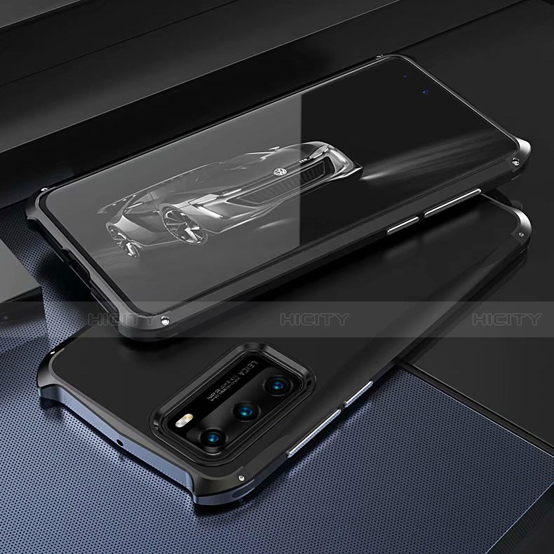 Huawei P40用ケース 高級感 手触り良い アルミメタル 製の金属製 カバー T03 ファーウェイ ブラック