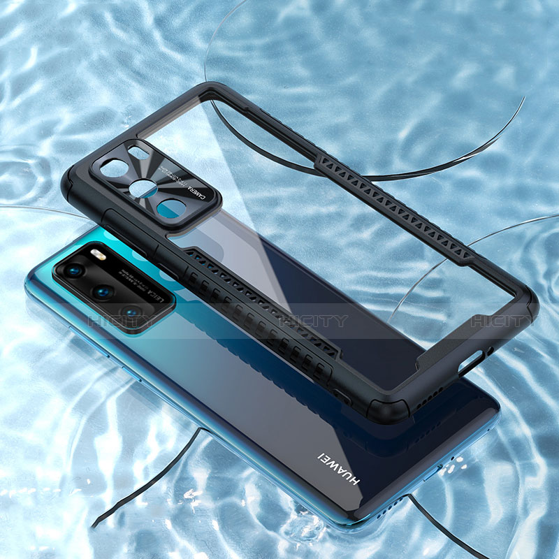 Huawei P40用ハイブリットバンパーケース クリア透明 プラスチック 鏡面 カバー N03 ファーウェイ ブラック