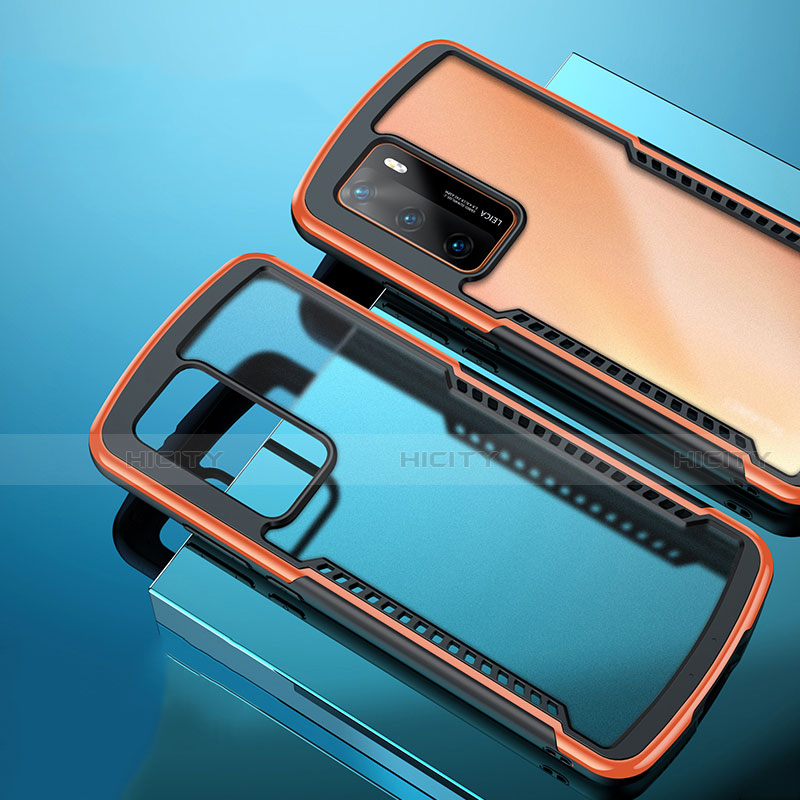 Huawei P40用ハイブリットバンパーケース クリア透明 プラスチック 鏡面 カバー N01 ファーウェイ オレンジ