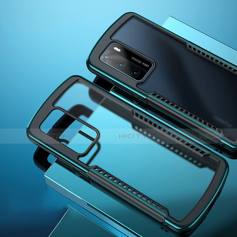 Huawei P40用ハイブリットバンパーケース クリア透明 プラスチック 鏡面 カバー N01 ファーウェイ シアン