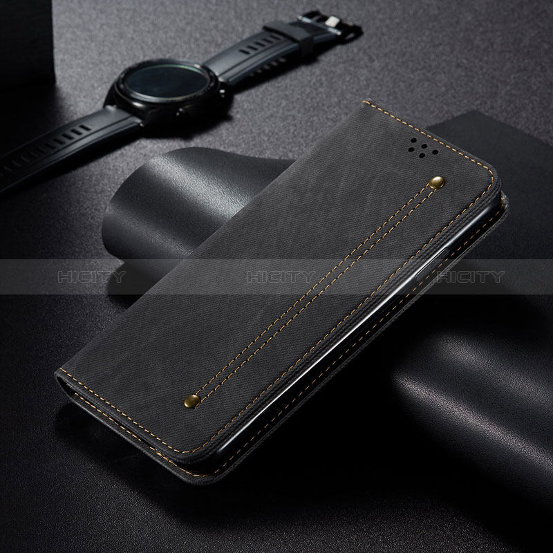 Huawei P40用手帳型 布 スタンド B01S ファーウェイ ブラック