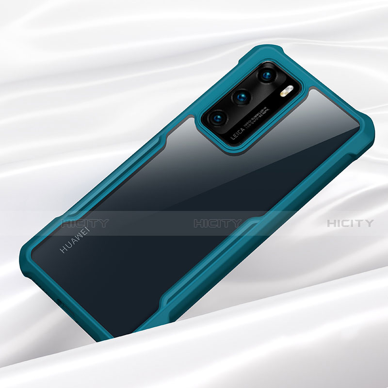 Huawei P40用ハイブリットバンパーケース クリア透明 プラスチック 鏡面 カバー M01 ファーウェイ シアン