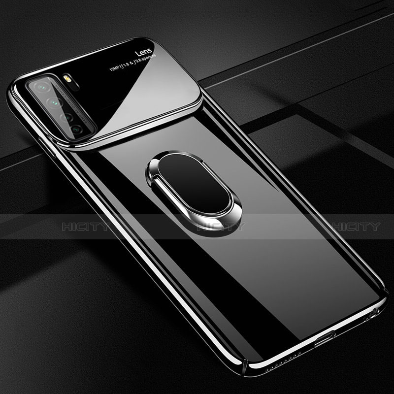 Huawei P40 Lite 5G用ハードケース プラスチック 質感もマット アンド指輪 マグネット式 P01 ファーウェイ ブラック