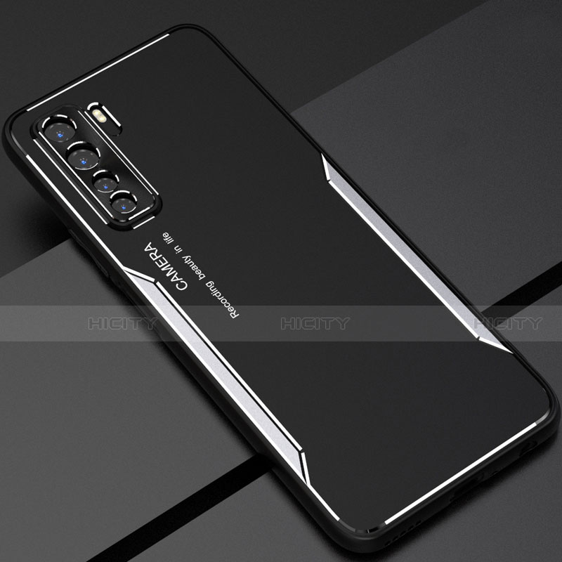 Huawei P40 Lite 5G用ケース 高級感 手触り良い アルミメタル 製の金属製 カバー T01 ファーウェイ シルバー