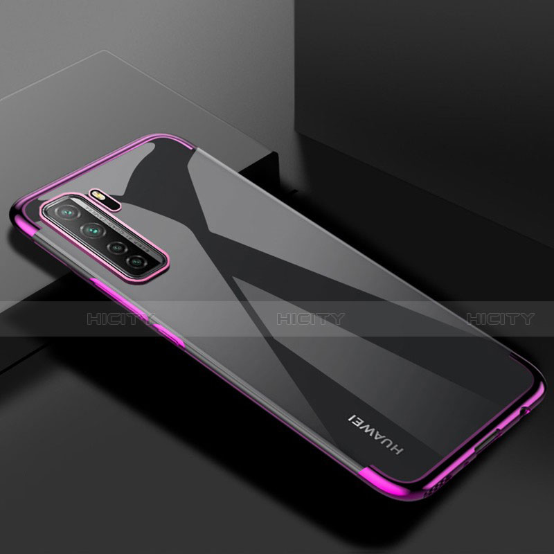 Huawei P40 Lite 5G用極薄ソフトケース シリコンケース 耐衝撃 全面保護 クリア透明 S03 ファーウェイ パープル