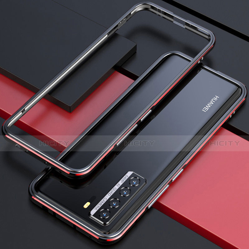 Huawei P40 Lite 5G用ケース 高級感 手触り良い アルミメタル 製の金属製 バンパー カバー T01 ファーウェイ レッド・ブラック