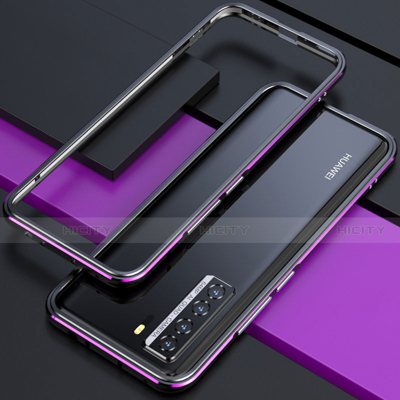 Huawei P40 Lite 5G用ケース 高級感 手触り良い アルミメタル 製の金属製 バンパー カバー T01 ファーウェイ パープル・ブラック