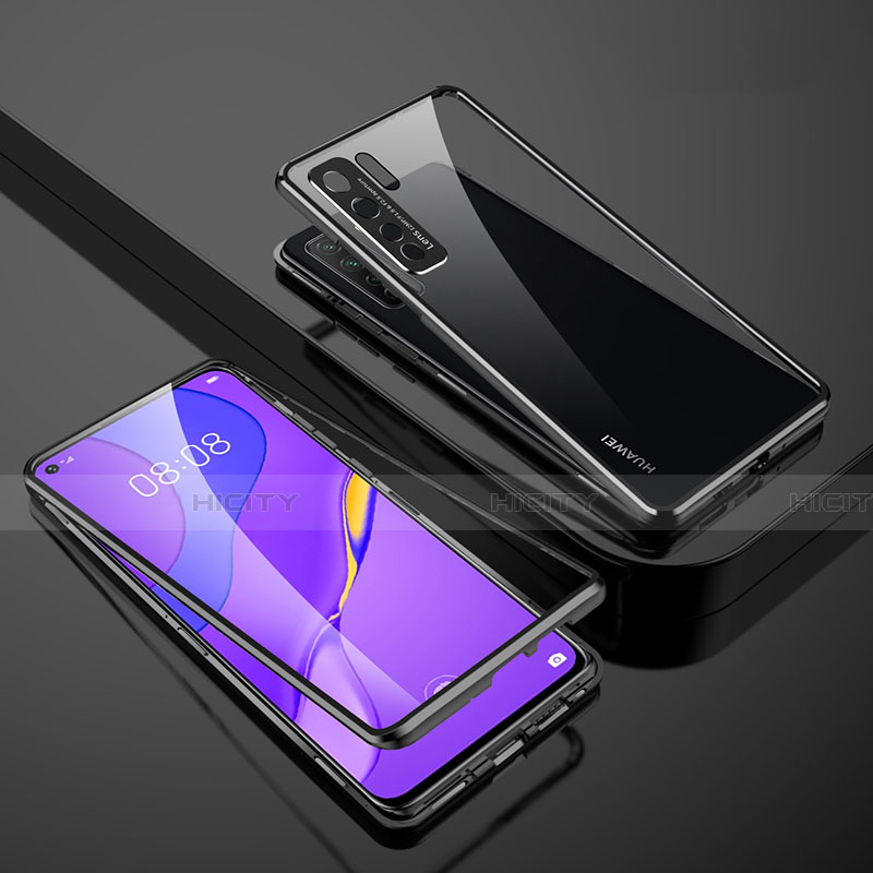 Huawei P40 Lite 5G用ケース 高級感 手触り良い アルミメタル 製の金属製 360度 フルカバーバンパー 鏡面 カバー M01 ファーウェイ ブラック
