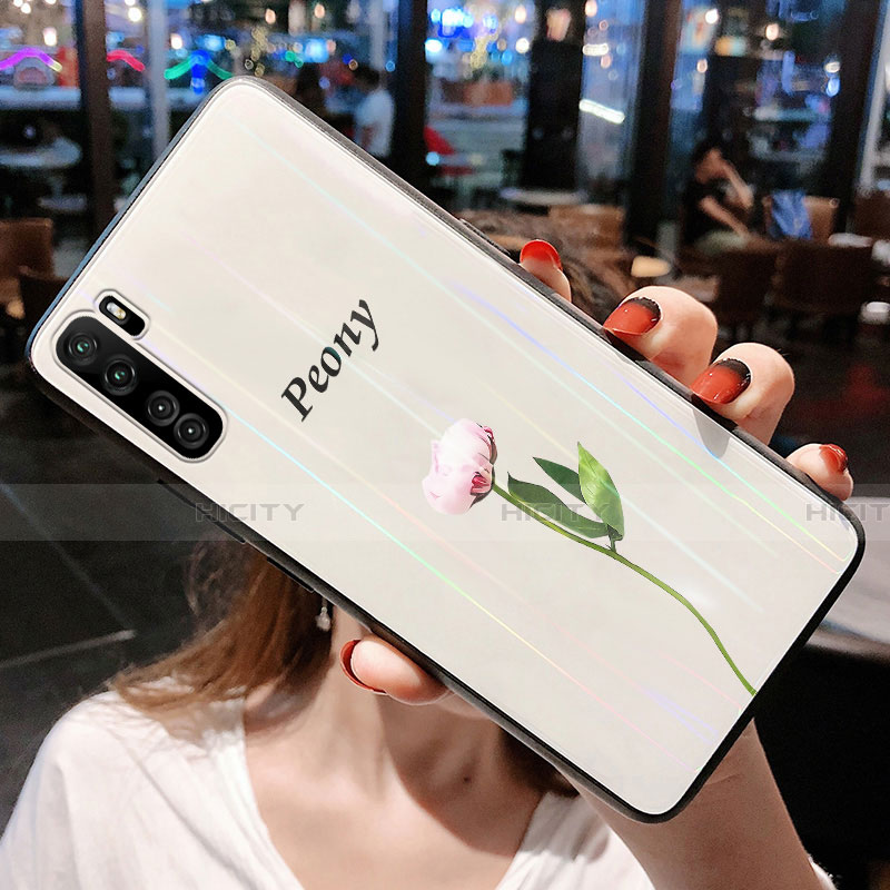 Huawei P40 Lite 5G用ハイブリットバンパーケース プラスチック 鏡面 花 カバー ファーウェイ 