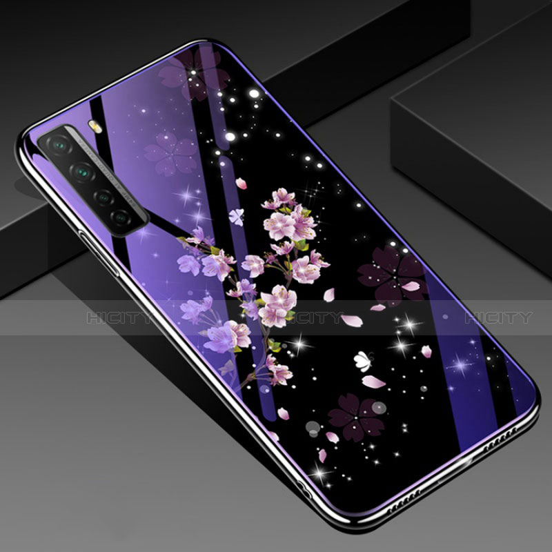 Huawei P40 Lite 5G用ハイブリットバンパーケース プラスチック 鏡面 花 カバー K01 ファーウェイ 