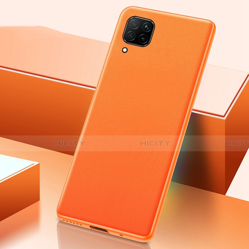 Huawei P40 Lite用ケース 高級感 手触り良いレザー柄 R02 ファーウェイ オレンジ