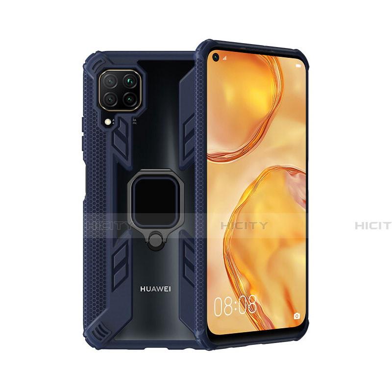 Huawei P40 Lite用ハイブリットバンパーケース プラスチック アンド指輪 マグネット式 R01 ファーウェイ ネイビー