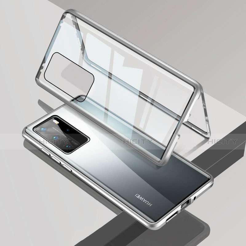 Huawei P40 Pro用ケース 高級感 手触り良い アルミメタル 製の金属製 360度 フルカバーバンパー 鏡面 カバー T09 ファーウェイ シルバー