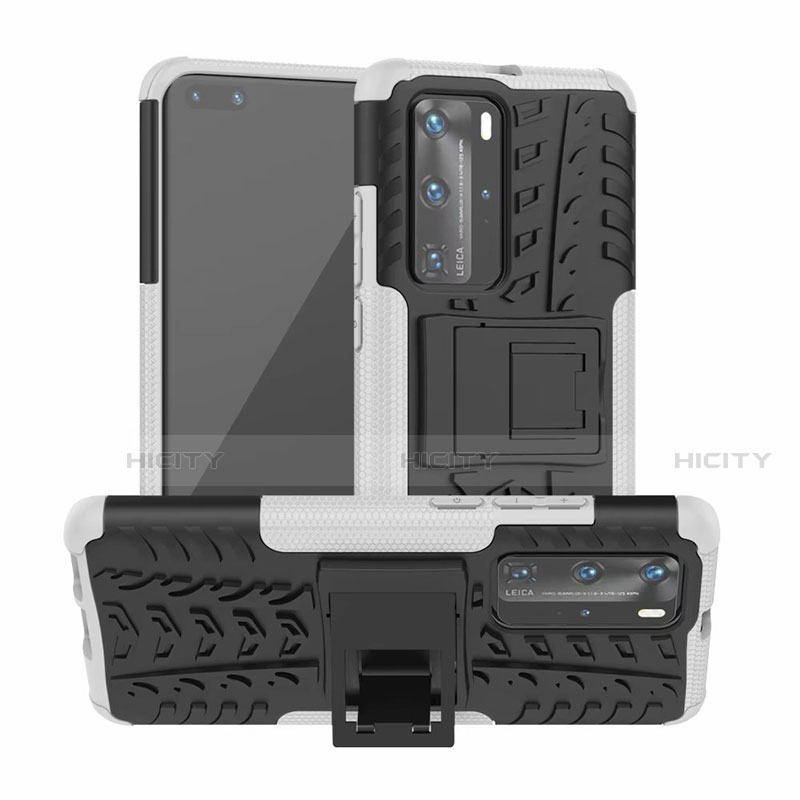 Huawei P40 Pro用ハイブリットバンパーケース スタンド プラスチック 兼シリコーン カバー R01 ファーウェイ シルバー