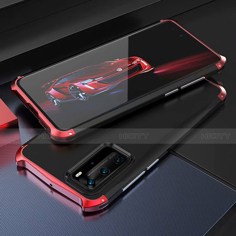 Huawei P40 Pro用ケース 高級感 手触り良い アルミメタル 製の金属製 カバー T05 ファーウェイ レッド