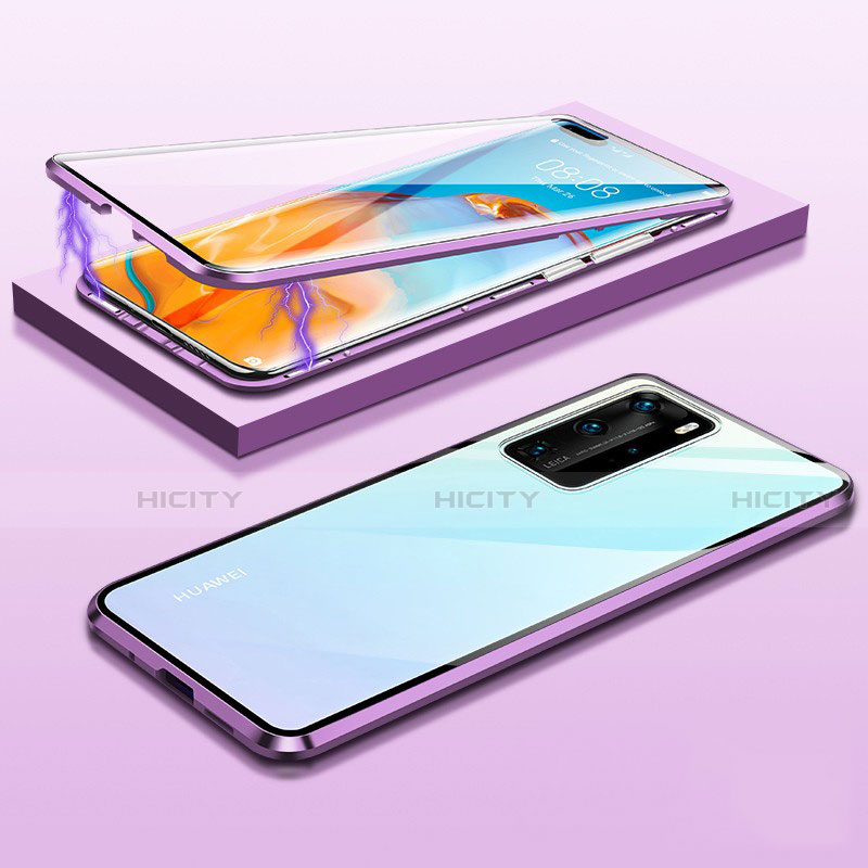 Huawei P40 Pro用ケース 高級感 手触り良い アルミメタル 製の金属製 360度 フルカバーバンパー 鏡面 カバー T01 ファーウェイ パープル