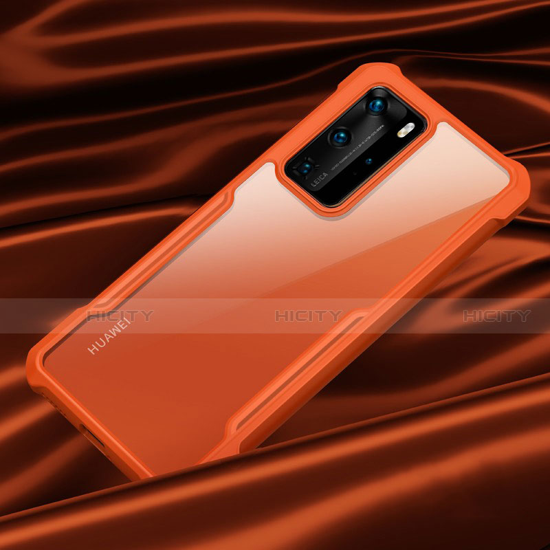 Huawei P40 Pro用ハイブリットバンパーケース クリア透明 プラスチック 鏡面 カバー N07 ファーウェイ オレンジ