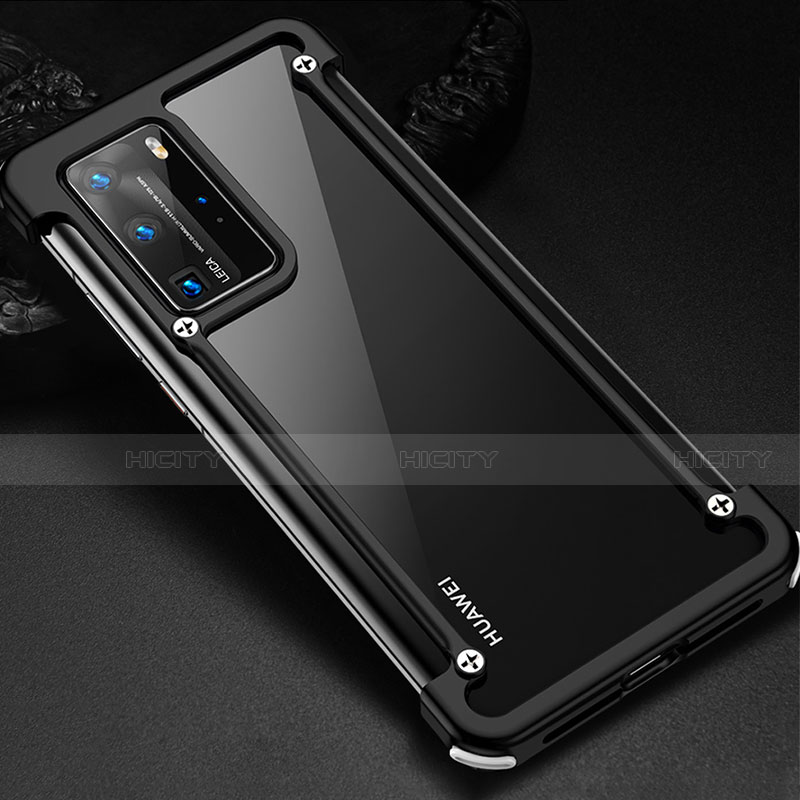 Huawei P40 Pro用ケース 高級感 手触り良い アルミメタル 製の金属製 バンパー カバー N01 ファーウェイ ブラック