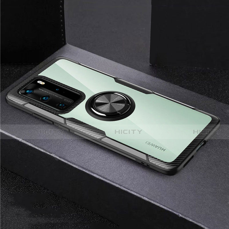 Huawei P40 Pro用360度 フルカバーハイブリットバンパーケース クリア透明 プラスチック 鏡面 アンド指輪 マグネット式 ファーウェイ 