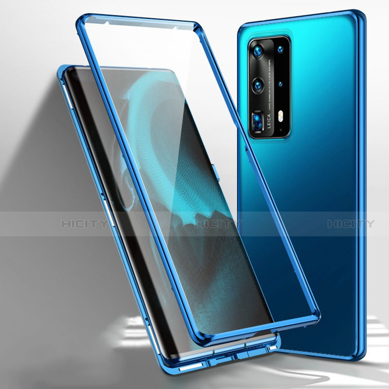 Huawei P40 Pro+ Plus用ケース 高級感 手触り良い アルミメタル 製の金属製 360度 フルカバーバンパー 鏡面 カバー T01 ファーウェイ ネイビー