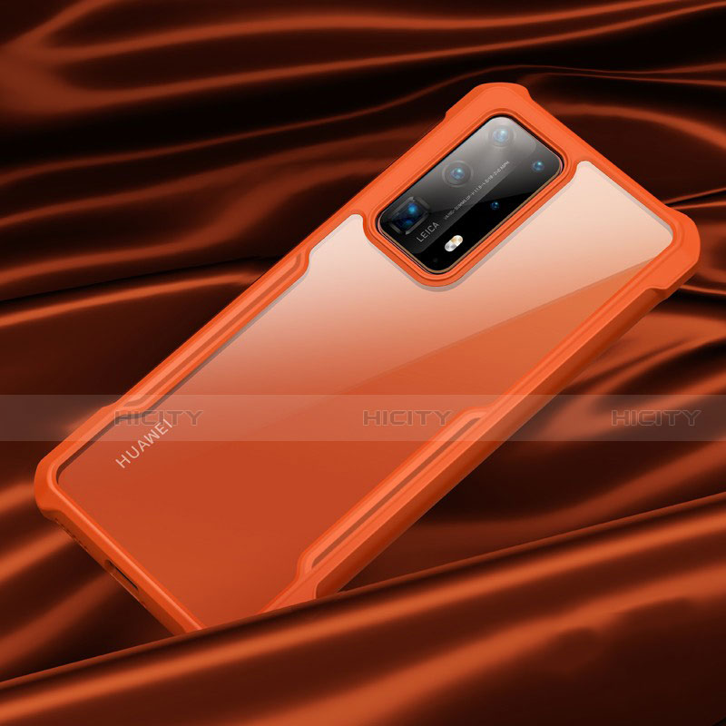 Huawei P40 Pro+ Plus用ハイブリットバンパーケース クリア透明 プラスチック 鏡面 カバー H01 ファーウェイ オレンジ