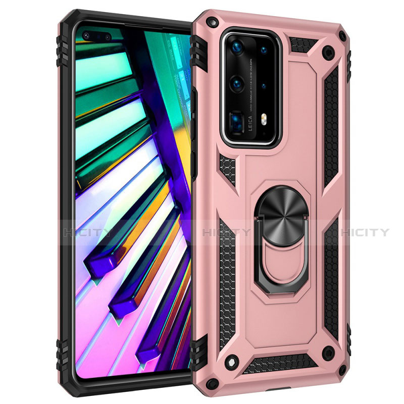 Huawei P40 Pro+ Plus用ハイブリットバンパーケース プラスチック アンド指輪 マグネット式 C01 ファーウェイ ローズゴールド