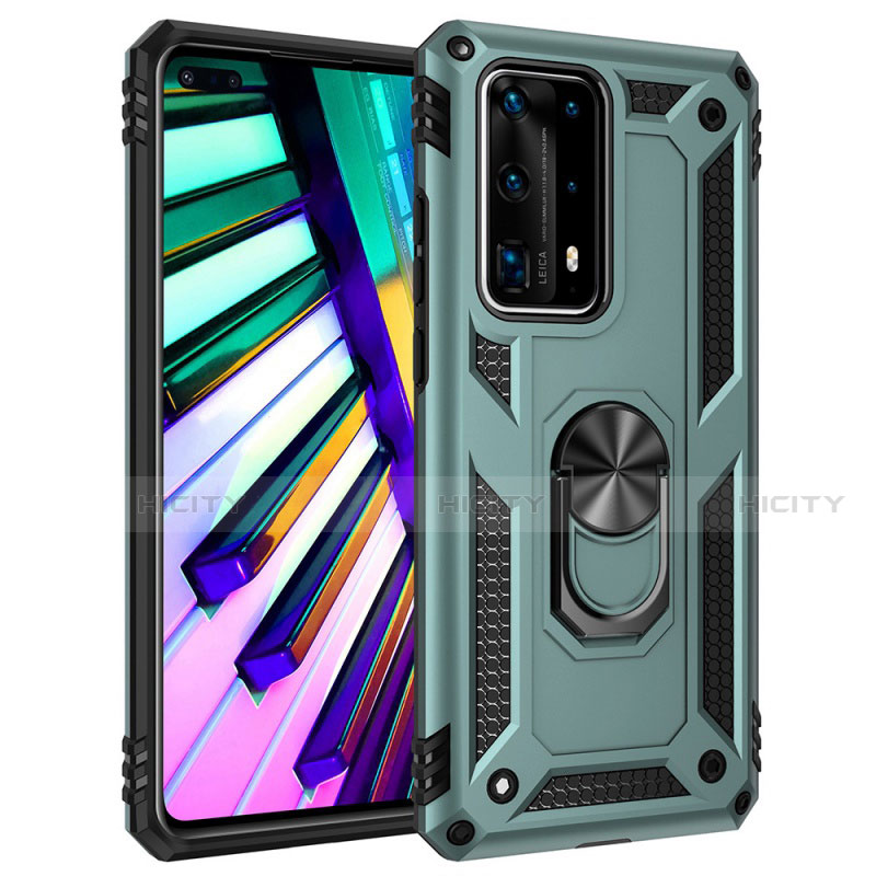 Huawei P40 Pro+ Plus用ハイブリットバンパーケース プラスチック アンド指輪 マグネット式 C01 ファーウェイ グリーン