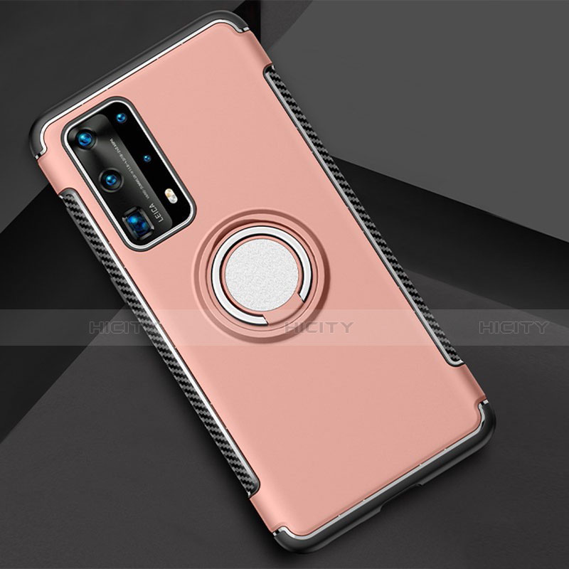 Huawei P40 Pro+ Plus用ハイブリットバンパーケース プラスチック アンド指輪 マグネット式 S01 ファーウェイ ローズゴールド