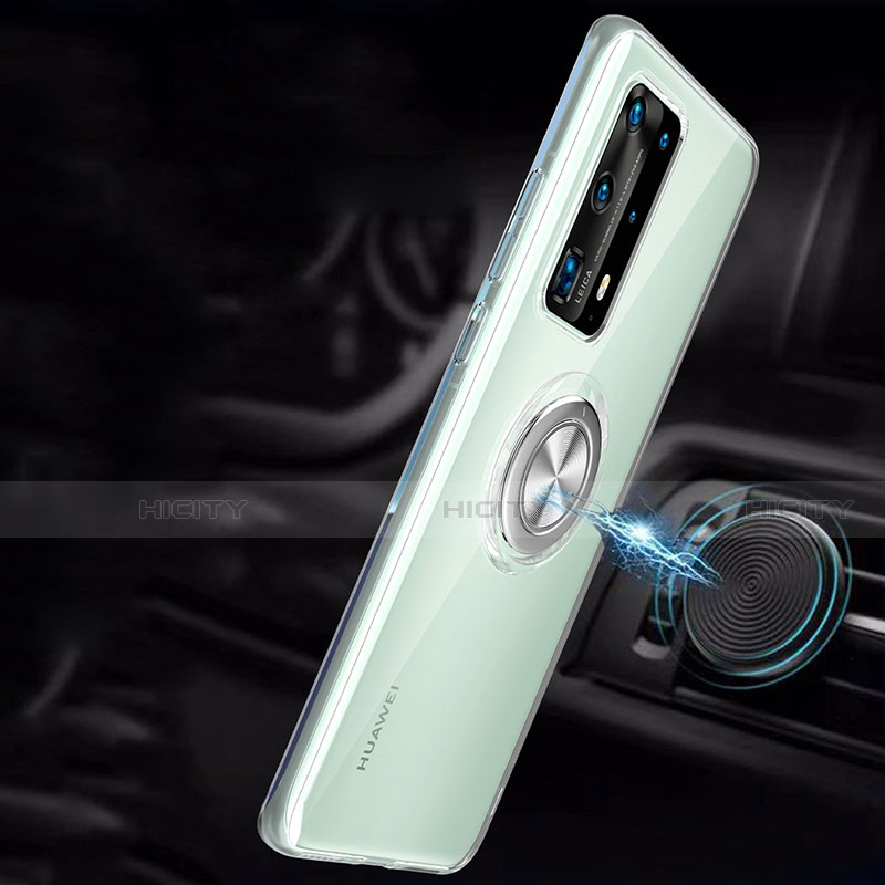 Huawei P40 Pro+ Plus用極薄ソフトケース シリコンケース 耐衝撃 全面保護 クリア透明 アンド指輪 マグネット式 C01 ファーウェイ 