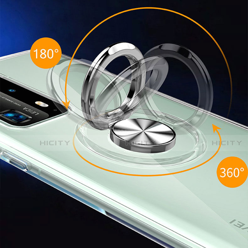 Huawei P40 Pro+ Plus用極薄ソフトケース シリコンケース 耐衝撃 全面保護 クリア透明 アンド指輪 マグネット式 C01 ファーウェイ 