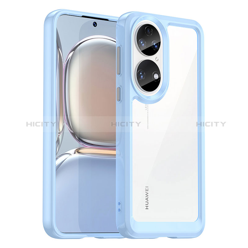 Huawei P50 Pro用ハイブリットバンパーケース クリア透明 プラスチック カバー J01S ファーウェイ ブルー